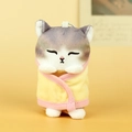 Cute plush shark cat keychain in yellow and pink kimono outfit with metal bead chain - Solid Yellow Wrapped Style / Yellow / Approx 10cm