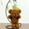Brown fluffy teddy bear keychain with soft curly plush fabric and silver metal ring - Standard Type / Dark Brown
