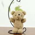 Cute light brown teddy bear plush keychain with curly fur and silver chain link - Standard Type / Tan
