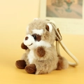Cute brown and white plush raccoon keychain pendant with soft faux fur texture - Brown
