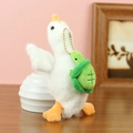 Cute white goose plush keychain with a green turtle backpack and golden chain - Turtle Style (G Turtle Style) / About 17cm
