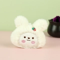 Simpatico portachiavi a forma di coniglio bianco in peluche con ricamo a fragola - Stile Testa di Coniglio / Circa 9 cm
