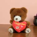 Brown plush teddy bear keychain holding a red heart with Only One embroidery - Dark Brown With Heart