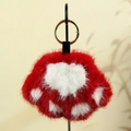 Porte-clés patte de chat en peluche rouge avec coussinets blancs et anneau doré - Rouge