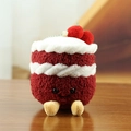 Llavero de peluche de pastel de cereza en terciopelo rojo con cara sonriente y cadena - Rojo