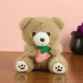Cute brown plush teddy bear keychain toy holding a small pink strawberry accessory - L Light Brown Strawberry Color / About 13cm