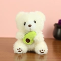 Cute white plush teddy bear keychain with green avocado accessory on wooden table - L Beige Avocado Color / About 13cm