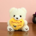 White teddy bear plush toy holding a yellow heart with Just for You embroidery - Beige Heart Pattern