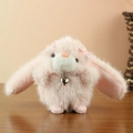 Cute plush bunny keychain in pink fur with silk bow and pearl heart charm accessory - 13cm / Pink