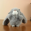 Gray long-eared plush rabbit keychain with pearl necklace and silver heart pendant - 13cm / Gray