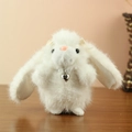 Cute white plush rabbit keychain with long ears and a silver heart pendant charm - 13cm / Beige