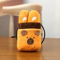 Simpatico portachiavi di peluche Capybara in pile arancione con dettagli a forma di orso - Circa 13cm / Borsa di Capibara Baguette