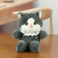 Cute grey plush cat toy with white lace collar and amber eyes on wooden surface - Approx. 14cm / Gray