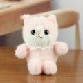 Pink and white plush cat toy pendant with soft faux fur and white lace collar detail - Approx. 14cm / Double F Pink