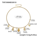 Détail d'un collier en acier doré avec cinq breloques soleil et cœur serties de zircon - Collier Sacré Cœur (TXP398) / Or