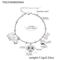 Pulsera de perro en acero inoxidable plateado con circonitas y dijes de corazón y hueso - 16+5cm / Pulsera de Cachorro Color Acero (TXE378)
