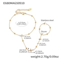 Detailansicht des 18k vergoldeten Edelstahlarmbands mit Zirkonia-Kreuz und Maßangaben - Goldener Kreuz-Stil (E680) / Gold