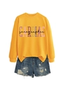 Detail view of yellow long sleeve sweatshirt with cardiac sonographer graphic print - Yellow Sweatshirt (Black Text Pattern)