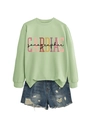 Detail of Cardiac Sonographer print on light green long sleeve sweatshirt fabric - Olive Green Sweatshirt (Black Text Pattern)