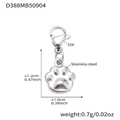 Polished stainless steel pet paw print charm pendant with lobster clasp for DIY jewelry - Steel Paw Pendant (D388)