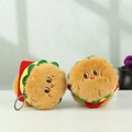 Set of two cute plush hamburger keychains with fluffy fur and embroidered faces - Hamburger