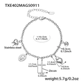 Bracelet en acier inoxydable avec croix en zircon 5A et pendentifs cœur sur fond blanc - Bracelet / Acier