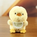 Cute yellow plush chick keychain with green plaid bib and soft fluffy fur texture - F Chicken