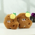 Cute brown plush cookie keychain with large eyes and a yellow pineapple leaf hat - Heart Pretzel