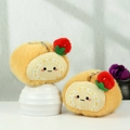 Cute plush swiss roll cake keychain with strawberry detail and silver keyring - Strawberry Bread