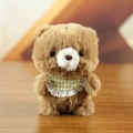Cute light brown teddy bear keychain with green checkered bib and soft plush texture - F Bear