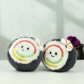 Cute sushi plush keychain with embroidered smiling face and silver metal ring - Sushi
