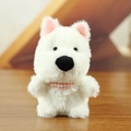 Cute white West Highland terrier plush keychain with pink checkered lace scarf - F Westie