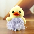 Ugly-cute plush duck keychain with purple fluffy belly on a wooden surface - Grass Skirt Style (F Purple Grass Skirt) / Purple / About 13-15cm