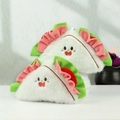 Cute triangular plush sandwich keychain with soft white fur and ruffled green edges - Sandwich/Taco