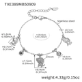 Pulsera de acero plateado con dijes de perro de circón, elefante, campanas y medidas - Pulsera de Campana de Perro Color Acero (TXE389)