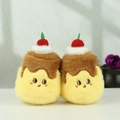 Cute plush pudding keychain with embroidery face and cherry detail for bag charms - Caramel Pudding