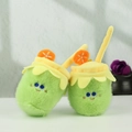 Cute green plush tropical drink keychain with soft texture and embroidered smiley face - Milk Tea Cup