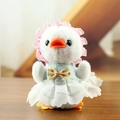 Plush duck pendant toy with lace dress and pink checkered ruffle hat in blue and white - Kerchief Style (F Blue Kerchief) / Blue / About 13-15cm
