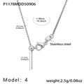 Silver stainless steel box chain necklace with adjustable bead and needle-tip design - Steel Color Box Chain Necklace (P1178-4)