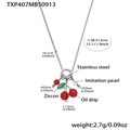 Collana con ciondolo a ciliegia in acciaio inossidabile con zircone verde e rosso - Collana / Colore acciaio