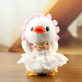 Cute white plush duck keychain with pink lace dress and polka dot bow accessory - Kerchief Style (F Pink Kerchief)