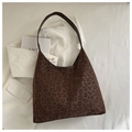 Grande borsa shopper chic con stampa leopardata in finta pelle scamosciata marrone scuro - Marrone