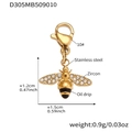 Gouden bij-hanger van roestvrij staal met zirkonia en een stevige karabijnsluiting - Alleen Bij Hanger (Zonder Ketting) / Goud