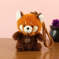 Simpatico portachiavi panda rosso in peluche con cinturino marrone e tag in pelle - Koala