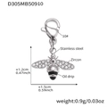 Roestvrijstalen bijenhanger met witte zirkoon vleugels en zwarte emaille finish - Alleen Bij Hanger (Zonder Ketting) / Zilver