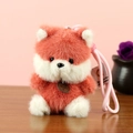 Ciondolo in peluche panda volpe arancione e bianco con cinturino intrecciato rosa - Volpe