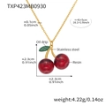 Detailed specs of the red resin cherry pendant with stainless steel chain and size data - Dark Red Cherry Necklace (TXP423) / 41+5cm / Gold