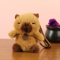 Portachiavi peluche Capybara marrone con etichetta in pelle e cordino alla moda - Capibara