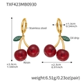 Detailed size specifications for red cherry resin earrings with stainless steel hoops - Dark Red Cherry Earrings (TXF423) / Gold