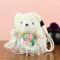 Süßer weißer Teddybär Plüsch-Schlüsselanhänger mit Blumenkleid für Taschenanhänger - Rosa Süßigkeit / 15cm